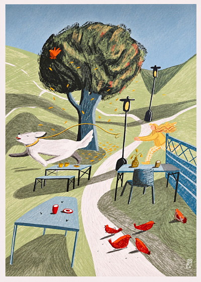 Dog on a walk (A4 poster). Ryma Ushkevich